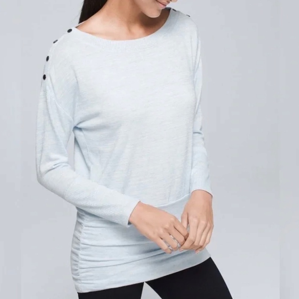 White House Black Market WHBM Marled Cozy Knit Tunic Baby Ice Blue Sweater M